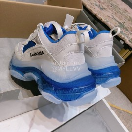 Balenciaga Triples Calf Leather Mesh Air Cushion Sneakers For Men And Women Blue