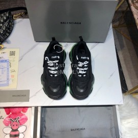 Balenciaga Triples Calf Leather Mesh Air Cushion Black Sneakers For Men And Women