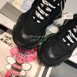 Balenciaga Triples Calf Leather Mesh Air Cushion Black Sneakers For Men And Women