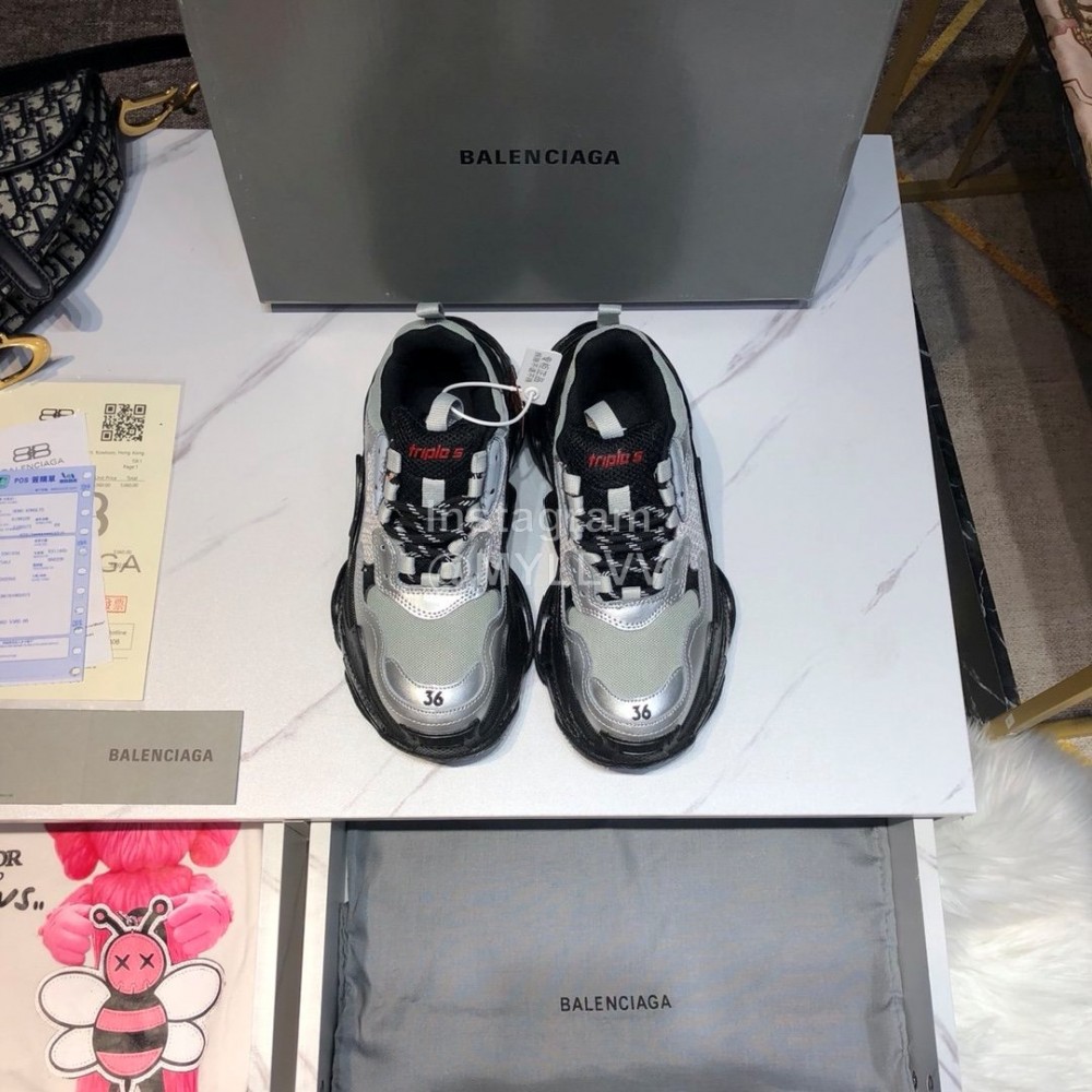 Balenciaga Triples Mesh Calf Leather Air Cushion Sneakers For Men And Women Gray