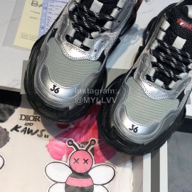 Balenciaga Triples Mesh Calf Leather Air Cushion Sneakers For Men And Women Gray