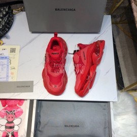 Balenciaga Triples Mesh Calf Leather Air Cushion Sneakers For Men And Women Red
