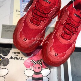 Balenciaga Triples Mesh Calf Leather Air Cushion Sneakers For Men And Women Red