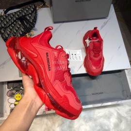 Balenciaga Triples Mesh Calf Leather Air Cushion Sneakers For Men And Women Red