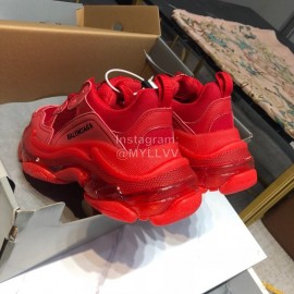 Balenciaga Triples Mesh Calf Leather Air Cushion Sneakers For Men And Women Red