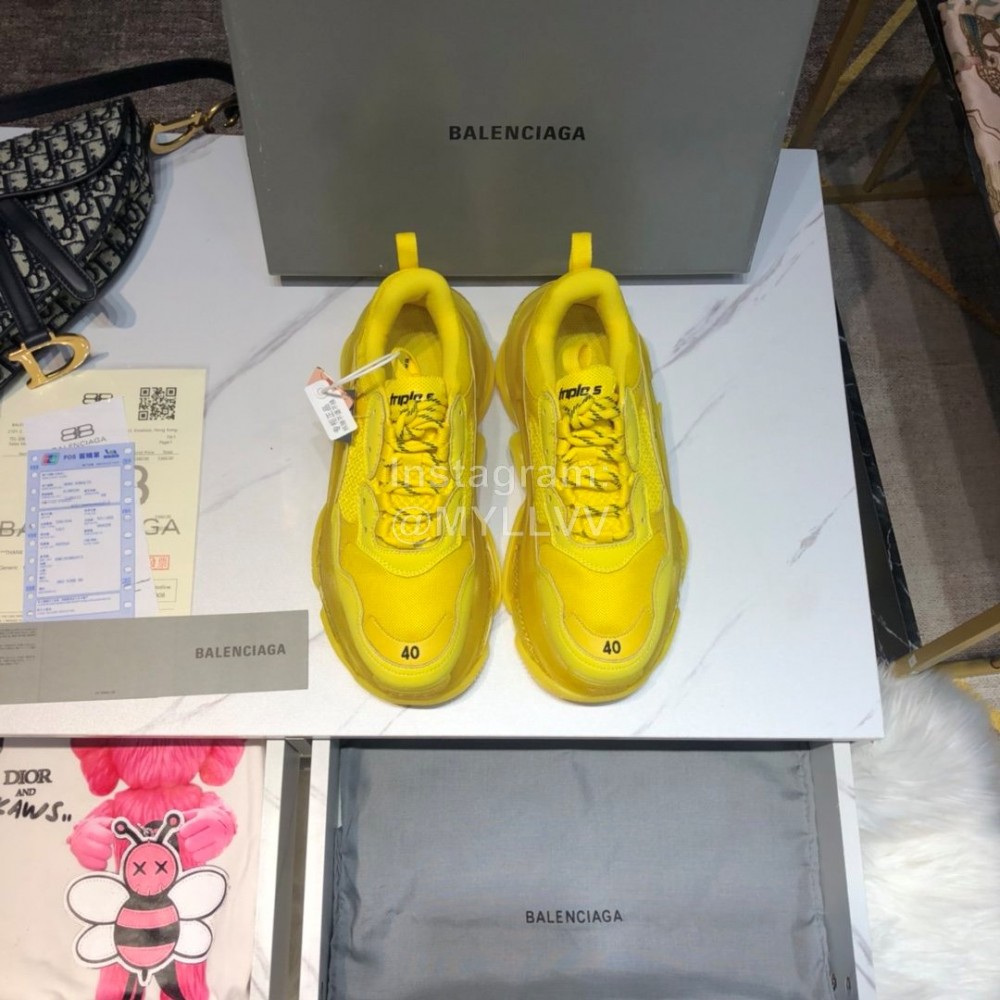 Balenciaga Triples Mesh Calf Leather Air Cushion Sneakers For Men And Women Yellow