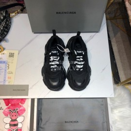 Balenciaga Triples Mesh Calf Leather Air Cushion Sneakers For Men And Women Black