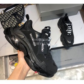 Balenciaga Triples Mesh Calf Leather Air Cushion Sneakers For Men And Women Black
