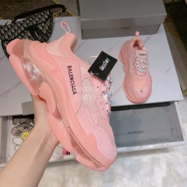 Balenciaga Triples Mesh Calf Leather Air Cushion Pink Sneakers For Women