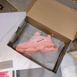 Balenciaga Triples Mesh Calf Leather Air Cushion Pink Sneakers For Women