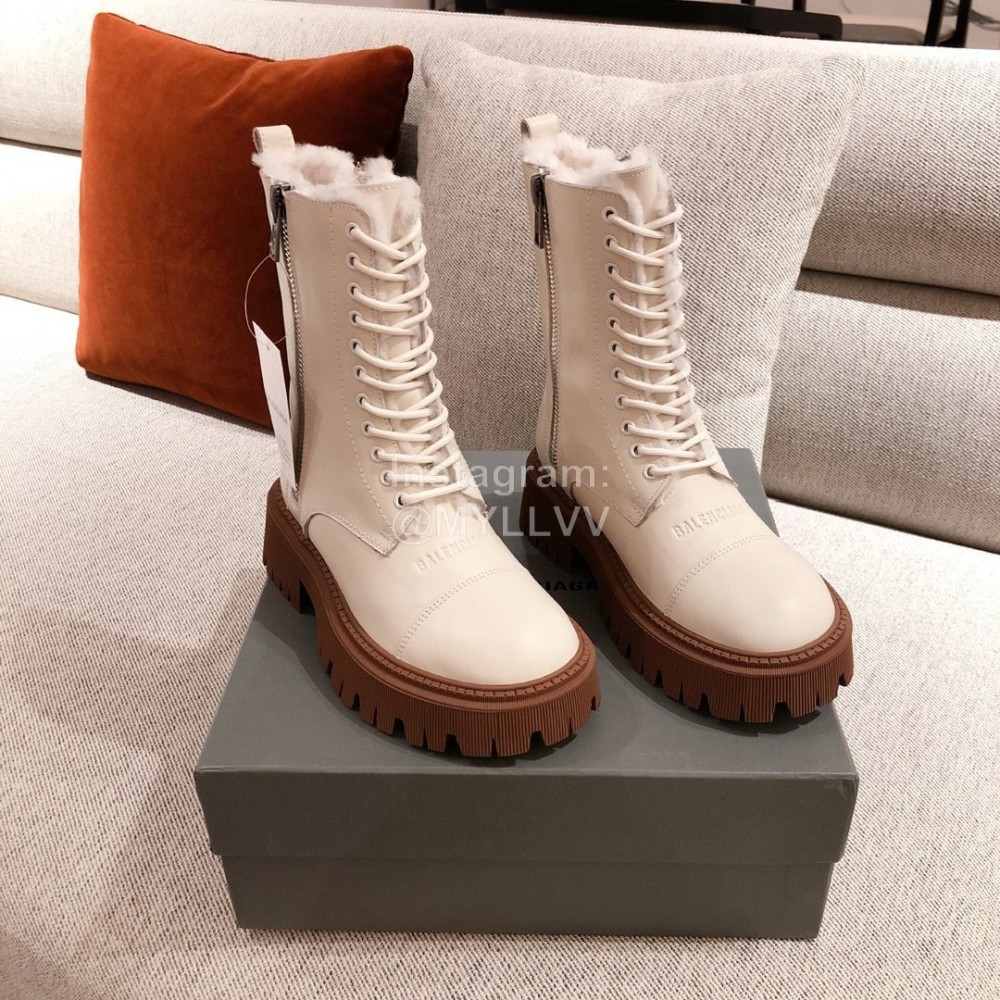Balenciaga Winter Warm Wool Martin Boots For Women White