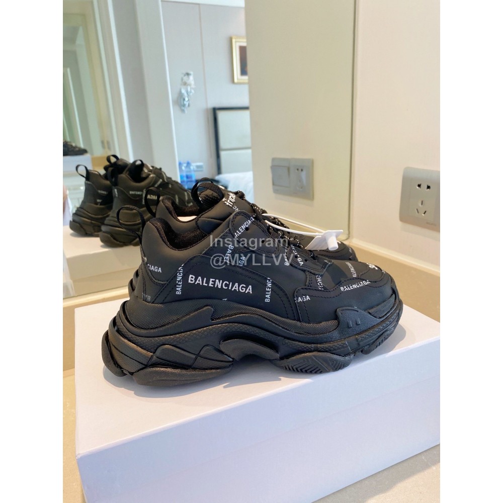 Balenciaga Cowhide Mesh Thick Soled Sneakers For Men And Women Black