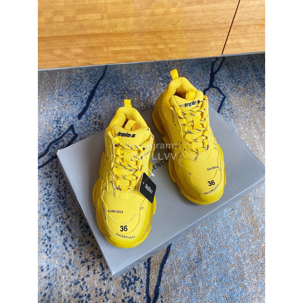 Balenciaga Fashion Cowhide Mesh Thick Soled Sneakers For Men And Women Yellow