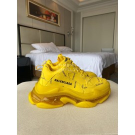 Balenciaga Fashion Cowhide Mesh Thick Soled Sneakers For Men And Women Yellow