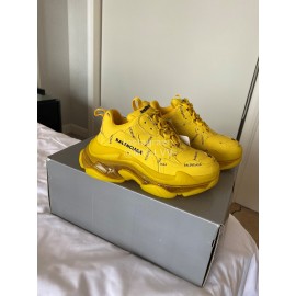 Balenciaga Fashion Cowhide Mesh Thick Soled Sneakers For Men And Women Yellow