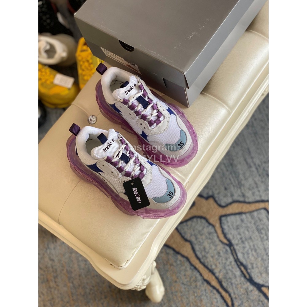 Balenciaga Fashion Cowhide Mesh Thick Soled Sneakers For Men And Women Purple