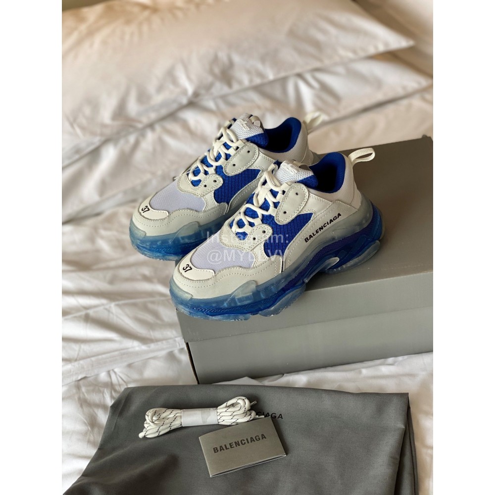 Balenciaga Fashion Cowhide Mesh Thick Soled Sneakers For Men And Women Blue