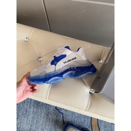 Balenciaga Fashion Cowhide Mesh Thick Soled Sneakers For Men And Women Blue