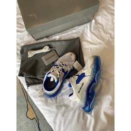 Balenciaga Fashion Cowhide Mesh Thick Soled Sneakers For Men And Women Blue