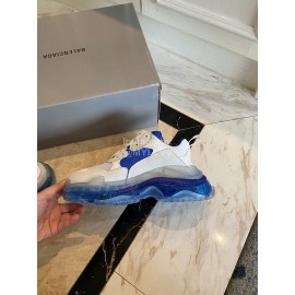 Balenciaga Fashion Cowhide Mesh Thick Soled Sneakers For Men And Women Blue