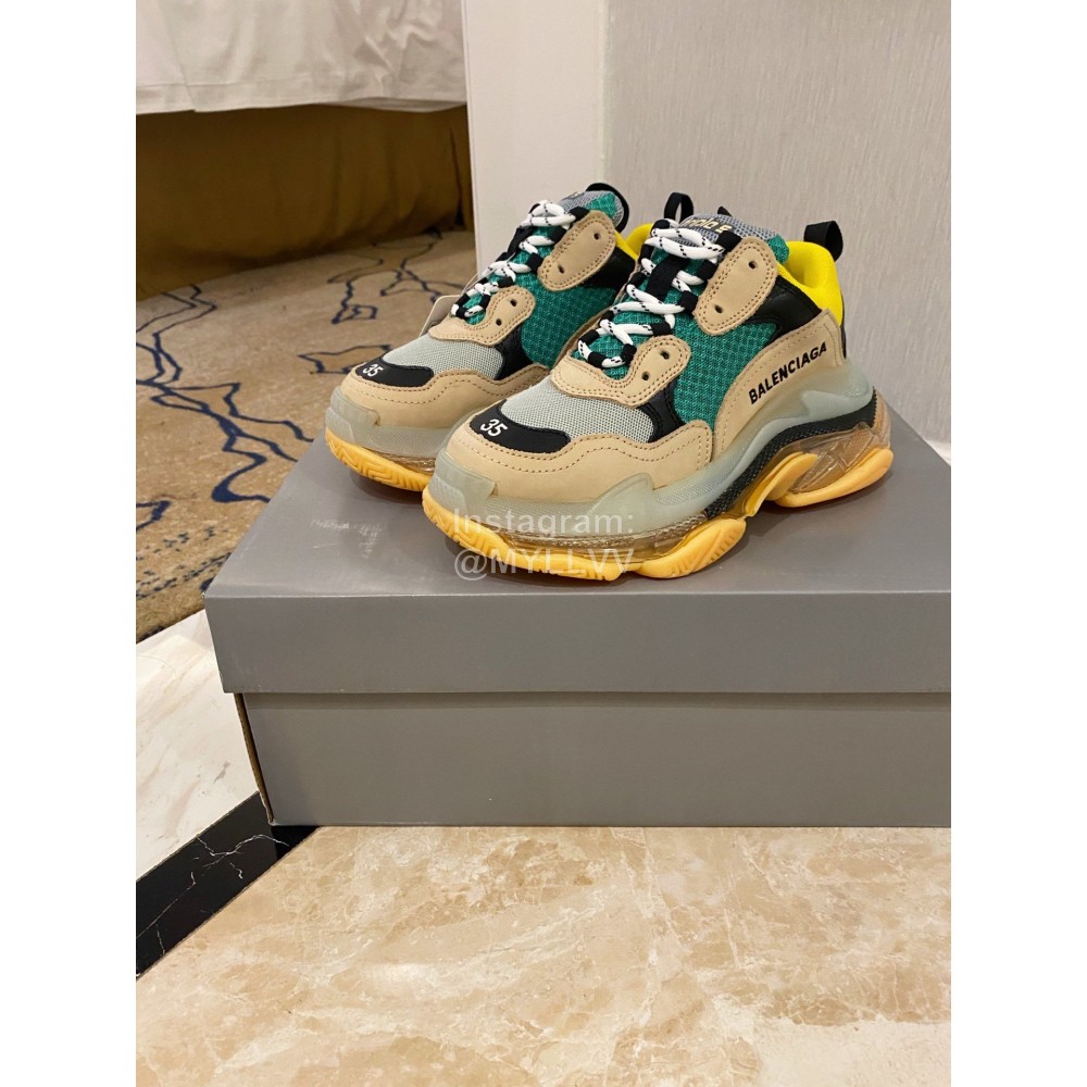 Balenciaga Fashion Cowhide Mesh Thick Soled Sneakers For Men And Women Brown