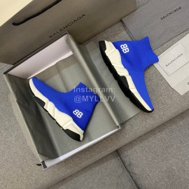 Balenciaga Blue Double Layer Gold Silk High Elastic Knitted Cotton Boots For Women