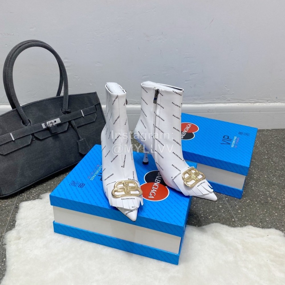 Balenciaga Winter Fashion Leather High Heel Boots For Women White