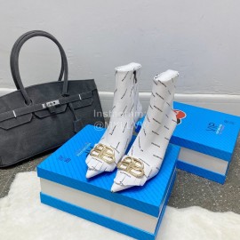 Balenciaga Winter Fashion Leather High Heel Boots For Women White