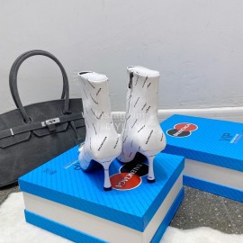 Balenciaga Winter Fashion Leather High Heel Boots For Women White