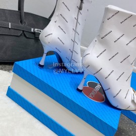 Balenciaga Winter Fashion Leather High Heel Boots For Women White