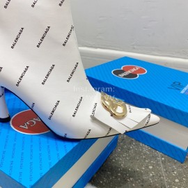 Balenciaga Winter Fashion Leather High Heel Boots For Women White