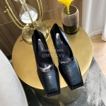 Balenciaga Autumn Winter Black New Cowhide Square Head High Heels 