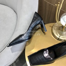 Balenciaga Autumn Winter Black New Cowhide Square Head High Heels 