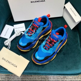 Balenciaga Triple-S Blue Cowhide Canvas Mesh Sneakers For Men And Women 