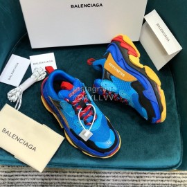 Balenciaga Triple-S Blue Cowhide Canvas Mesh Sneakers For Men And Women 