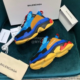 Balenciaga Triple-S Blue Cowhide Canvas Mesh Sneakers For Men And Women 
