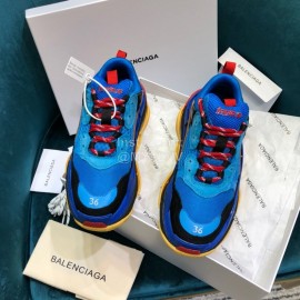 Balenciaga Triple-S Blue Cowhide Canvas Mesh Sneakers For Men And Women 