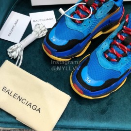 Balenciaga Triple-S Blue Cowhide Canvas Mesh Sneakers For Men And Women 