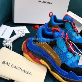 Balenciaga Triple-S Blue Cowhide Canvas Mesh Sneakers For Men And Women 