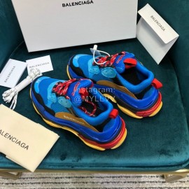 Balenciaga Triple-S Blue Cowhide Canvas Mesh Sneakers For Men And Women 