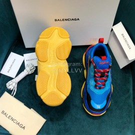 Balenciaga Triple-S Blue Cowhide Canvas Mesh Sneakers For Men And Women 