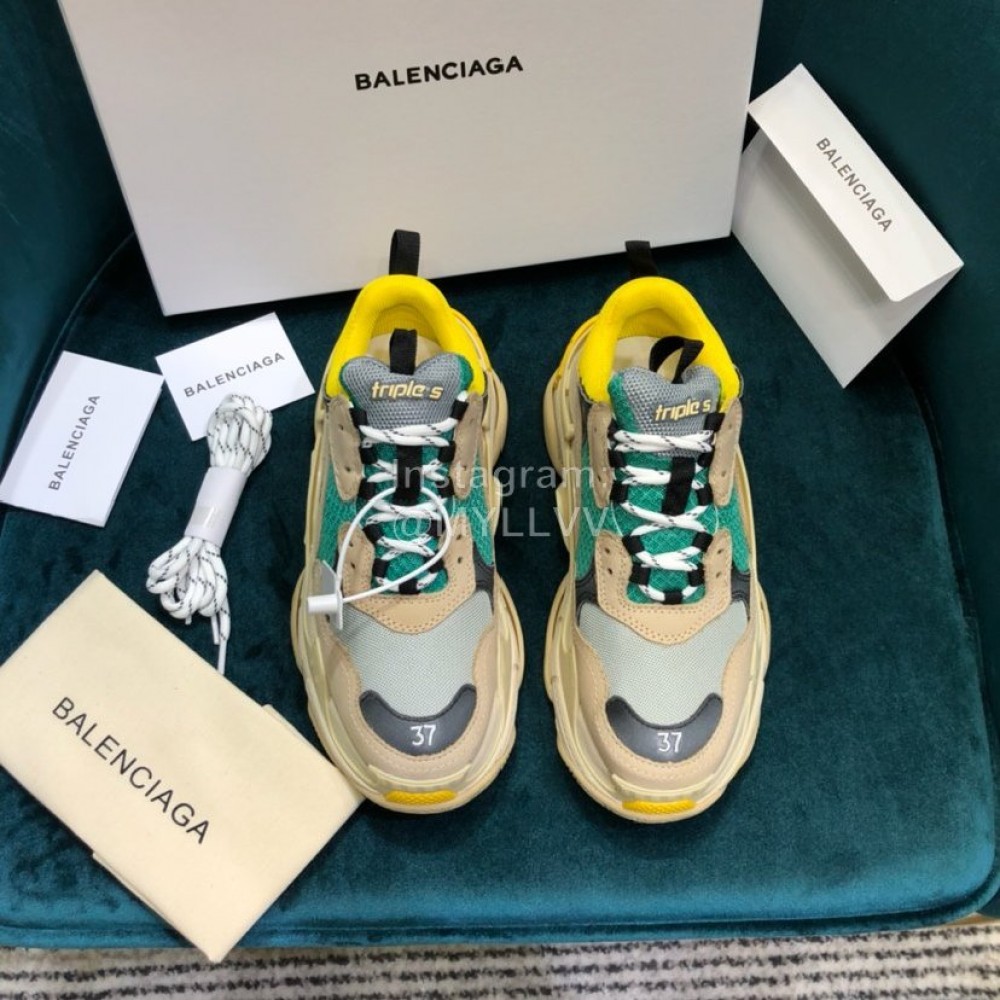 Balenciaga Triple-S Cowhide Canvas Mesh Sneakers For Men And Women Coffee