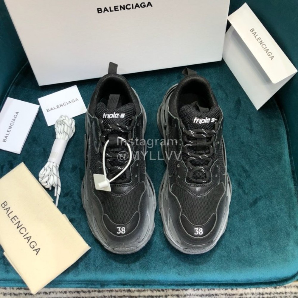 Balenciaga Triple-S Cowhide Canvas Mesh Black Sneakers For Men And Women