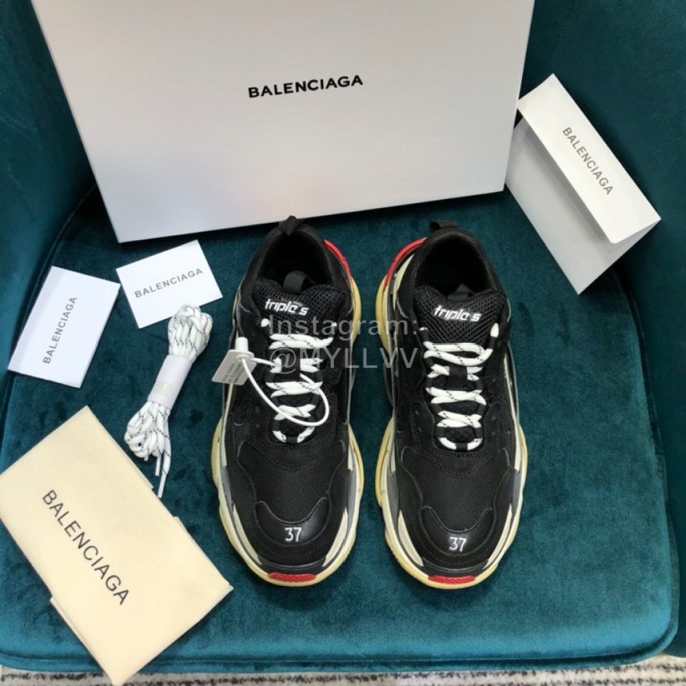 Balenciaga Triple-S Black Cowhide Canvas Mesh Sneakers For Men And Women