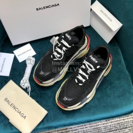 Balenciaga Triple-S Black Cowhide Canvas Mesh Sneakers For Men And Women