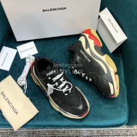 Balenciaga Triple-S Black Cowhide Canvas Mesh Sneakers For Men And Women