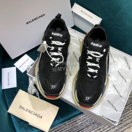 Balenciaga Triple-S Black Cowhide Canvas Mesh Sneakers For Men And Women