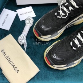Balenciaga Triple-S Black Cowhide Canvas Mesh Sneakers For Men And Women