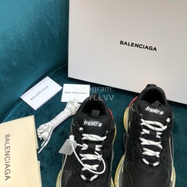 Balenciaga Triple-S Black Cowhide Canvas Mesh Sneakers For Men And Women