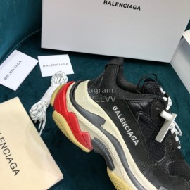 Balenciaga Triple-S Black Cowhide Canvas Mesh Sneakers For Men And Women